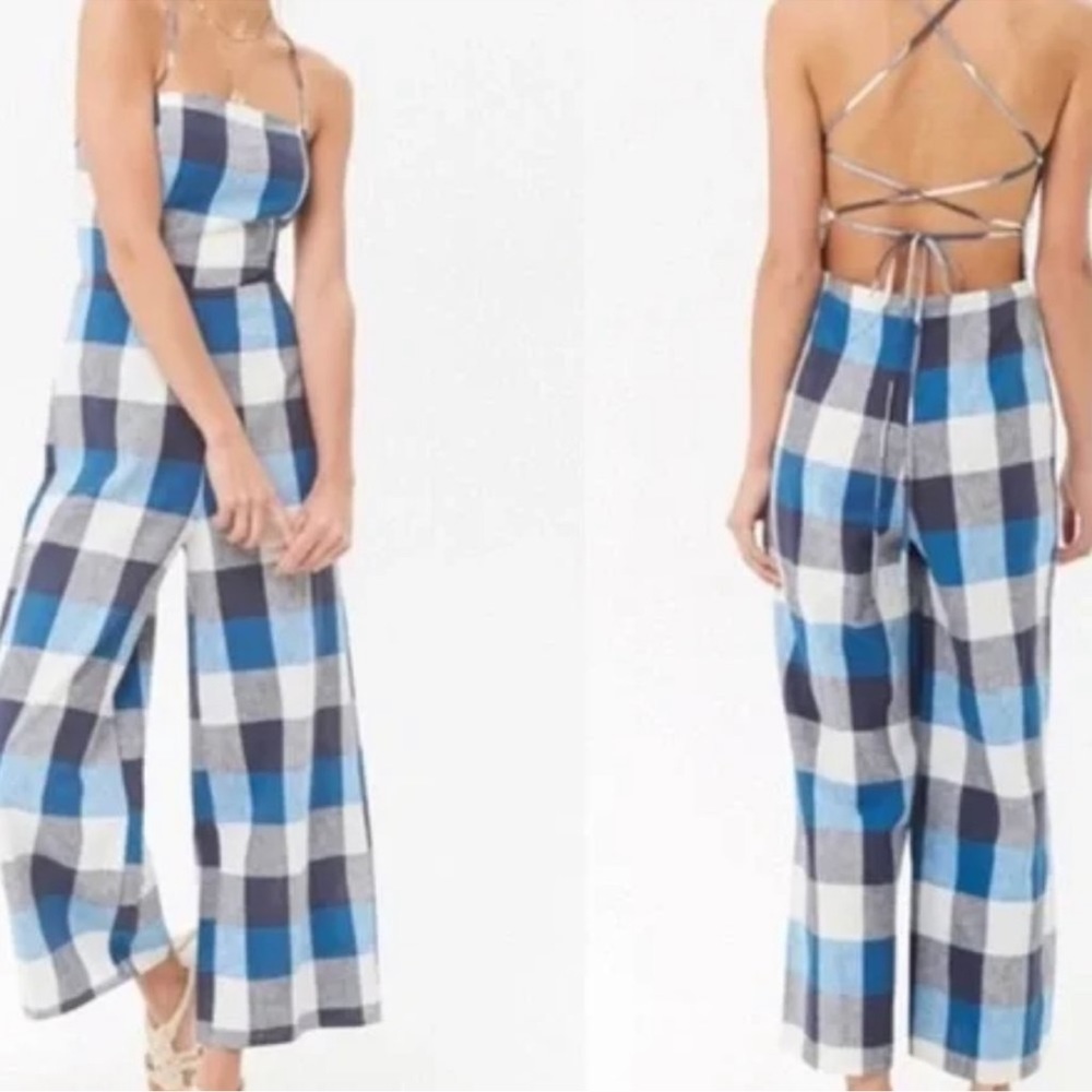 Forever 21 Contemporary Collection Gingham Plaid Cami Jumpsuit